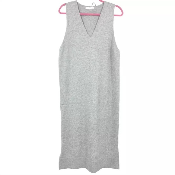 Mango MNG Women Size Small Dress Tank Long Midi Gray Sweater Knit Silt Pullover - Picture 1 of 7